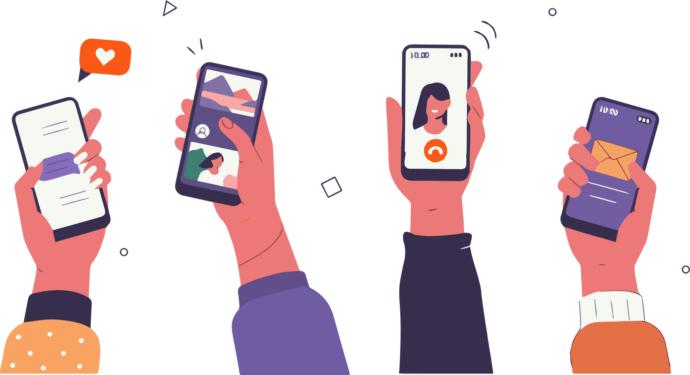 Young People Use Smartphones Illustration